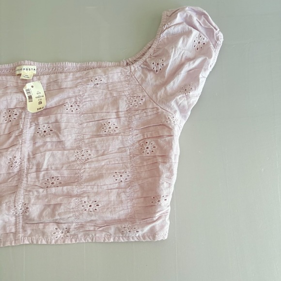 NWT Aeropostale Women's XXL Lilac Smocked Off Shoulder Cropped Top 100% Cotton - Picture 6 of 11